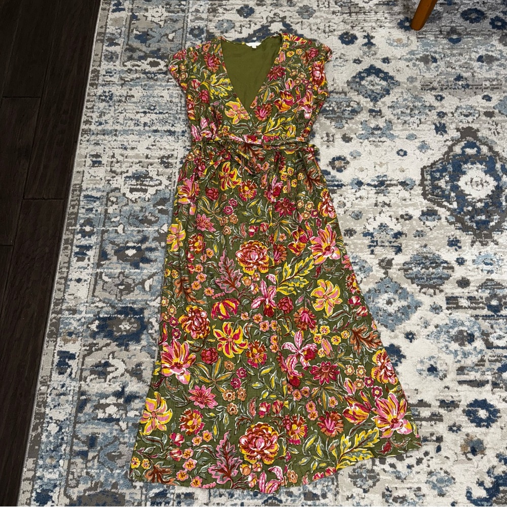 Garmetory Voloshin Floral V-Neck Maxi Dress Robe adjustable